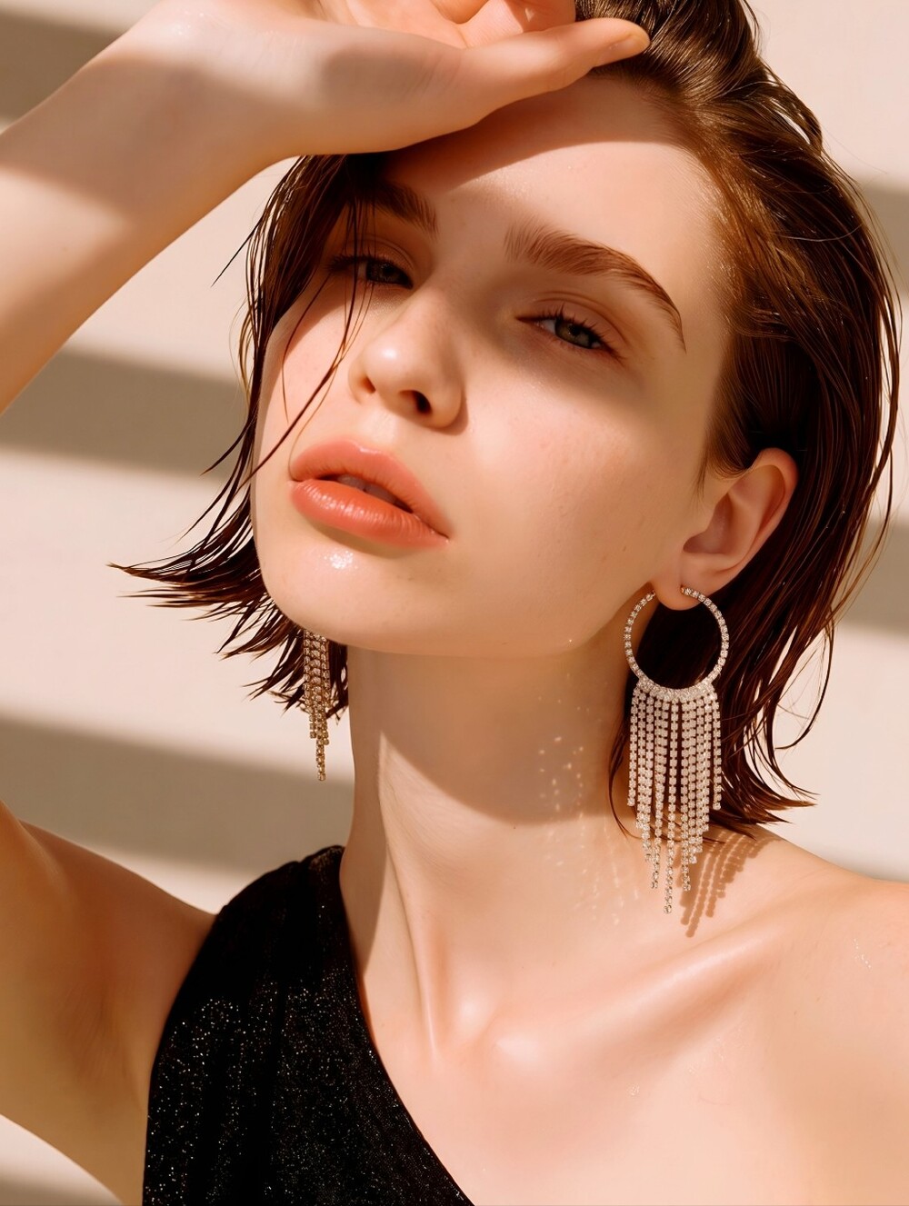 Windsor Rose Gold Rhinestone Fringe Hoop Earrings Cascading Drop Statement NWT